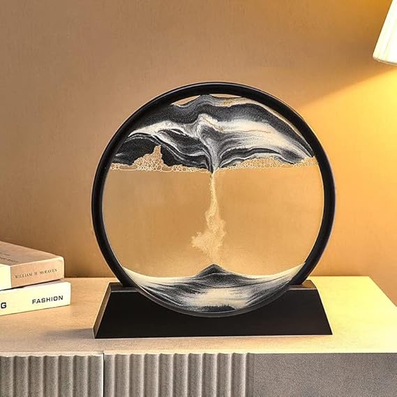 Quick Sand Flowing Painting | Moving Sand Art Picture Glass Liquid Painting 3D | Natural Landscape showpieces for Home Decor | Antique Gifts for Office Desk Table Decorative Items (Any Colour)