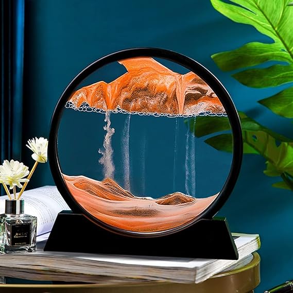 Quick Sand Flowing Painting | Moving Sand Art Picture Glass Liquid Painting 3D | Natural Landscape showpieces for Home Decor | Antique Gifts for Office Desk Table Decorative Items (Any Colour)
